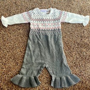 Bonnie Baby Pink and Grey Fair Isle Sweater Romper 3-6 month